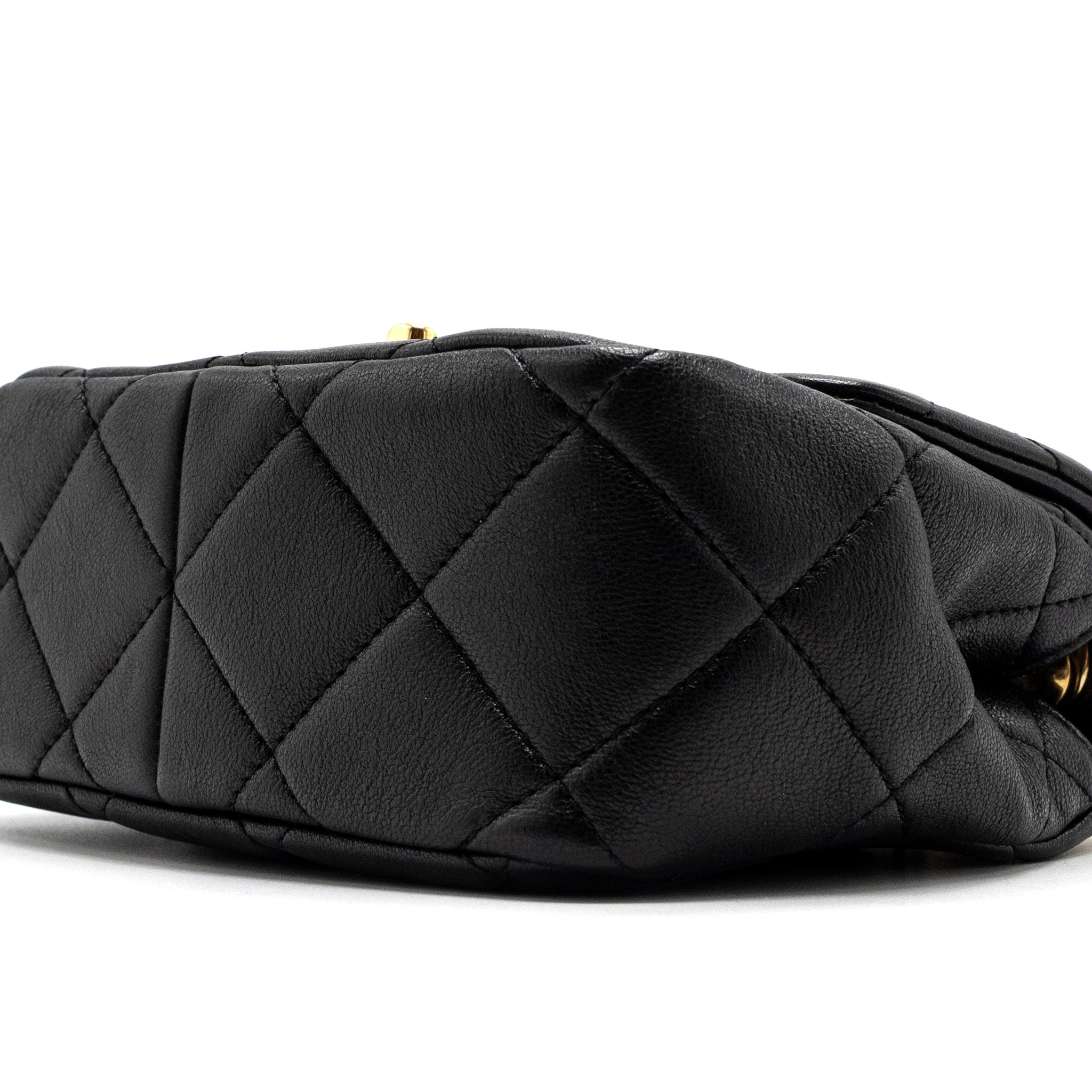 Chanel Round Handle Mini Square Crossbody Bag Lambskin Brushed (Microchip)