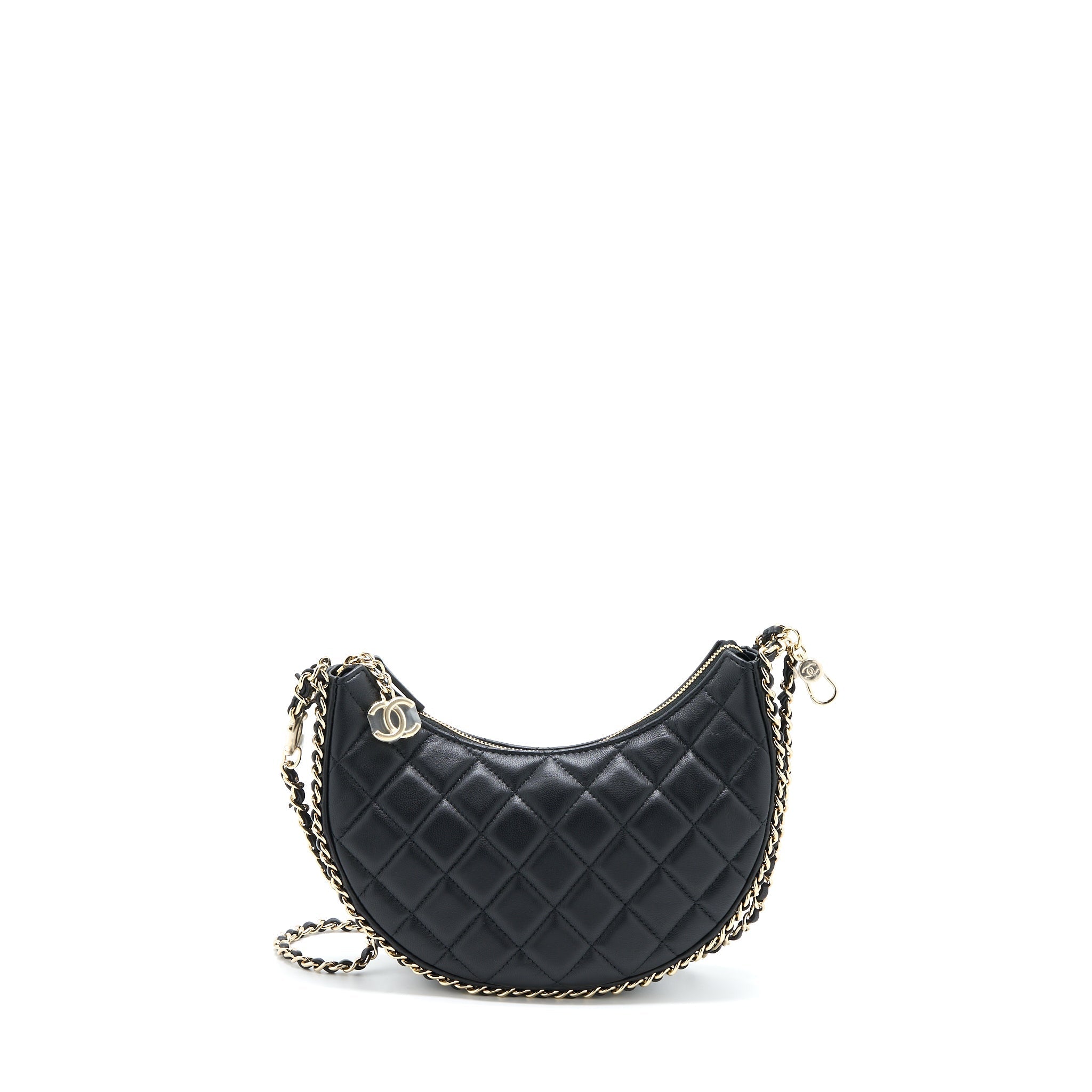 Chanel Small Moon Hobo Bag Lambskin Black L (Microchip)