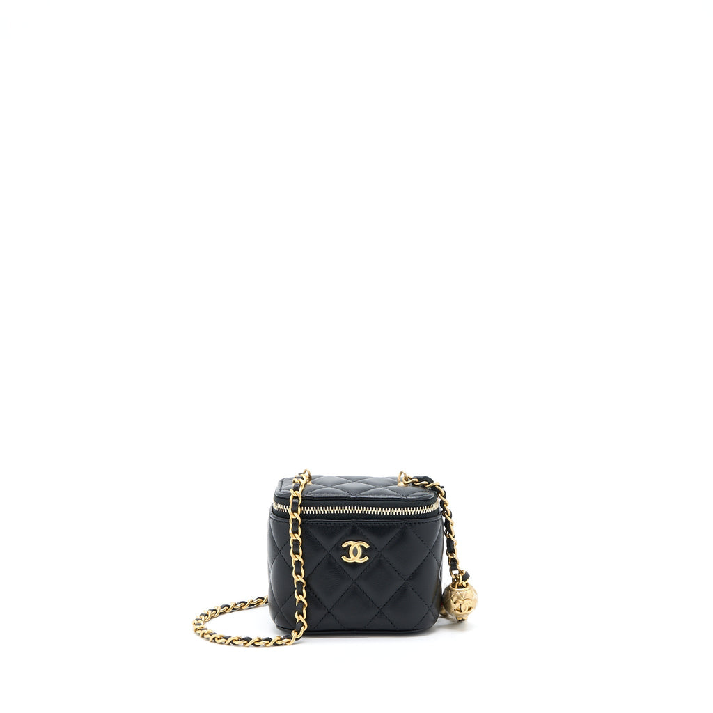 Chanel 22B Pearl Crush Mini Vanity With Chain Lambskin Black