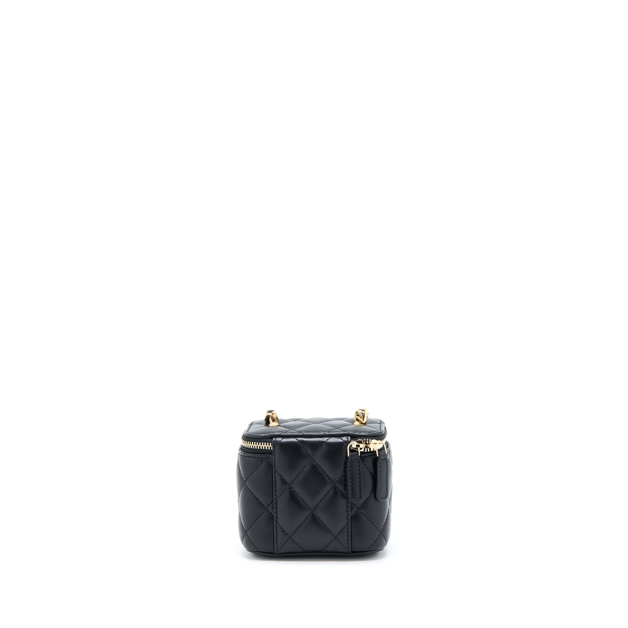 Chanel 22B Pearl Crush Mini Vanity With Chain Lambskin Black