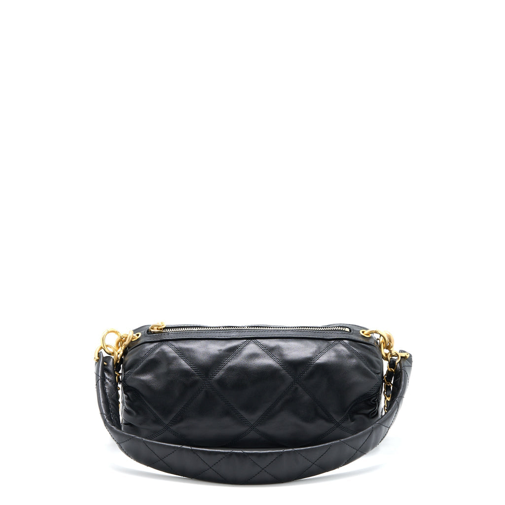 Chanel Mini Bowling Bag with Chain Lambskin Black Brushed  (Microchip)