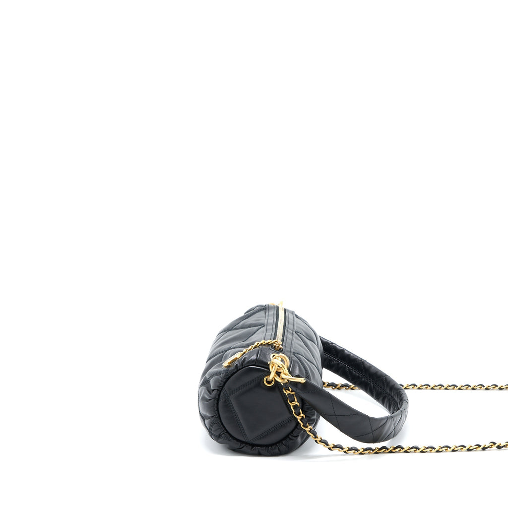 Chanel Mini Bowling Bag with Chain Lambskin Black Brushed  (Microchip)