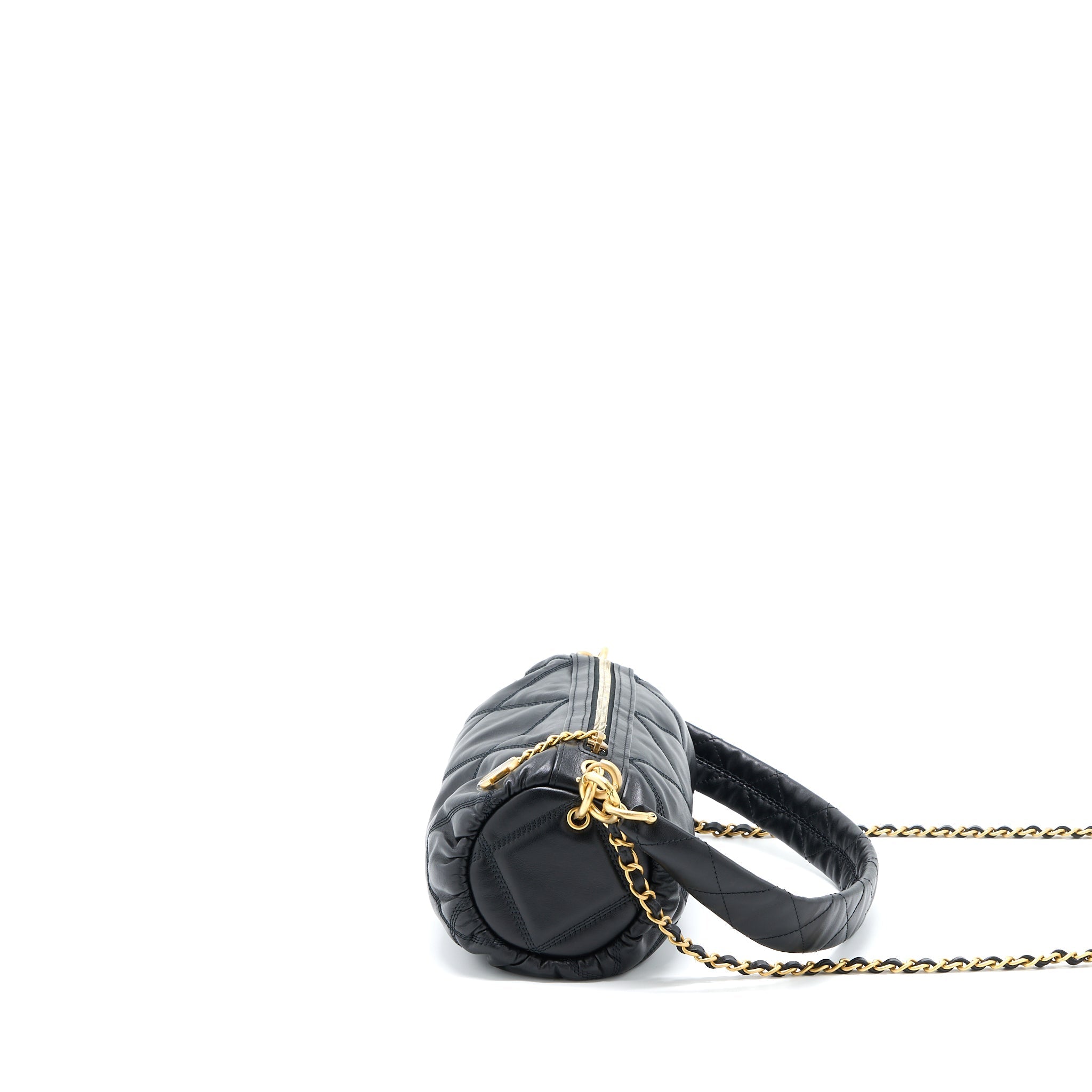 Chanel Mini Bowling Bag with Chain Lambskin Black Brushed  (Microchip)
