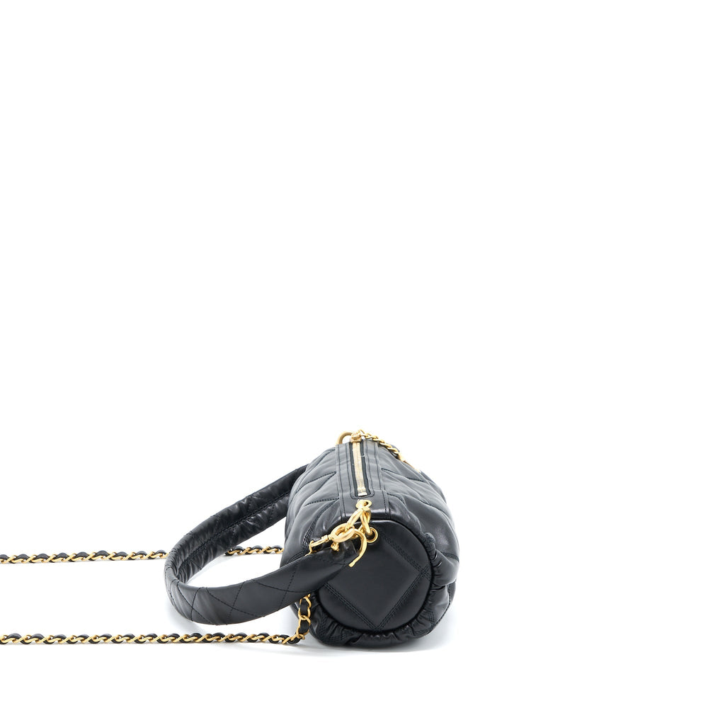 Chanel Mini Bowling Bag with Chain Lambskin Black Brushed  (Microchip)