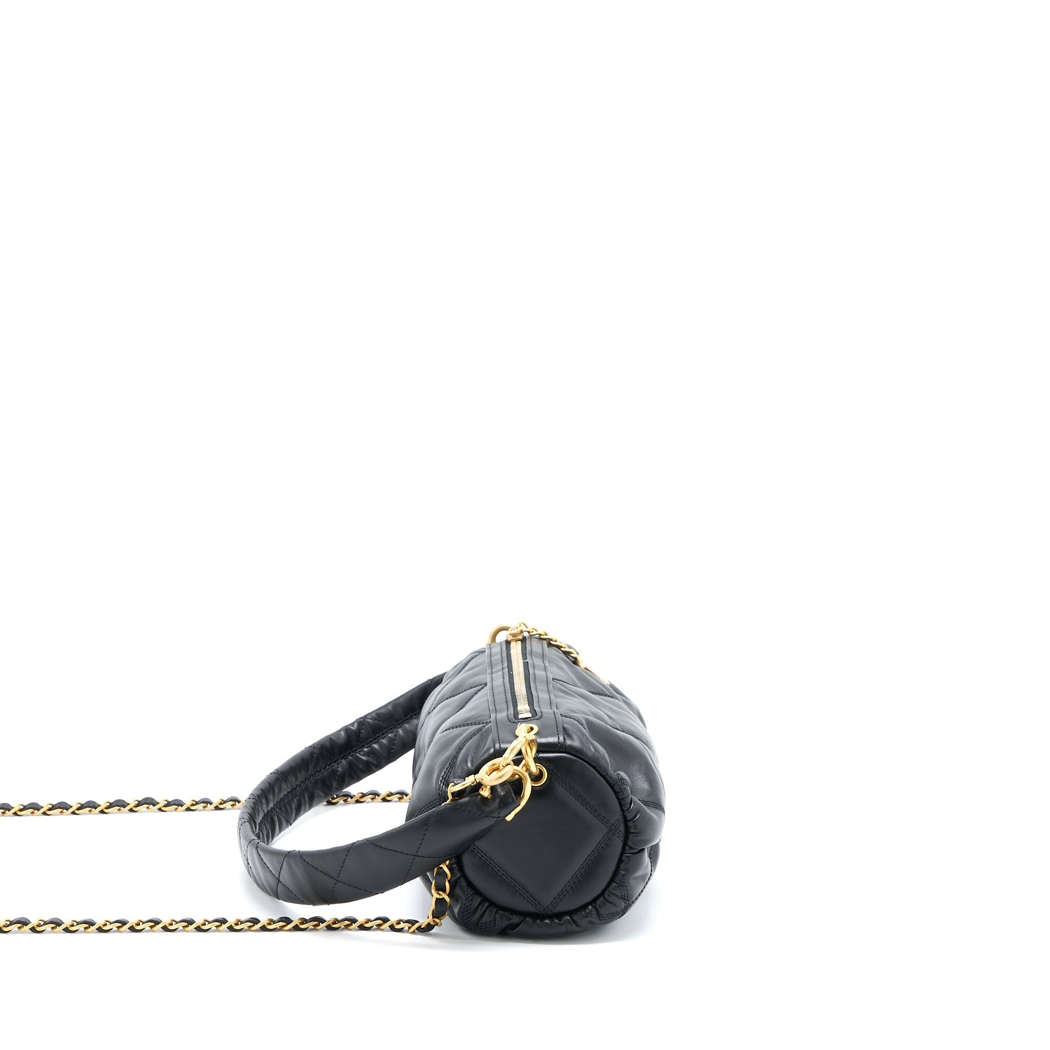 Chanel Mini Bowling Bag with Chain Lambskin Black Brushed  (Microchip)