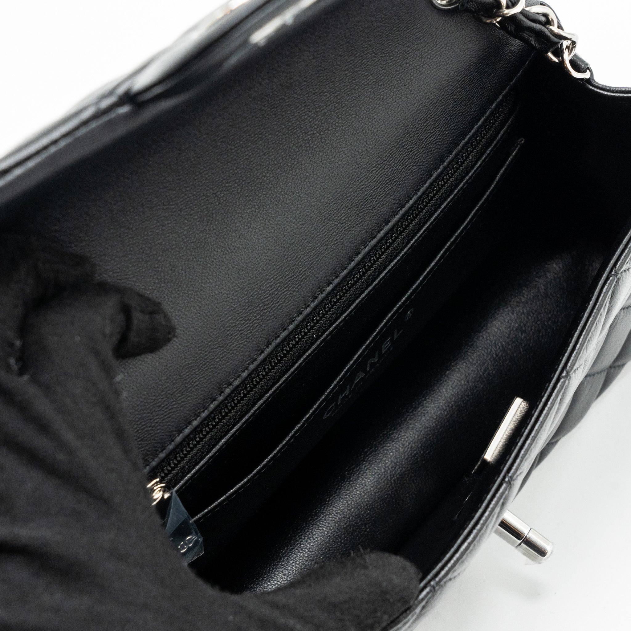 Chanel classic mini rectangular flap bag lambskin black  (microchip)