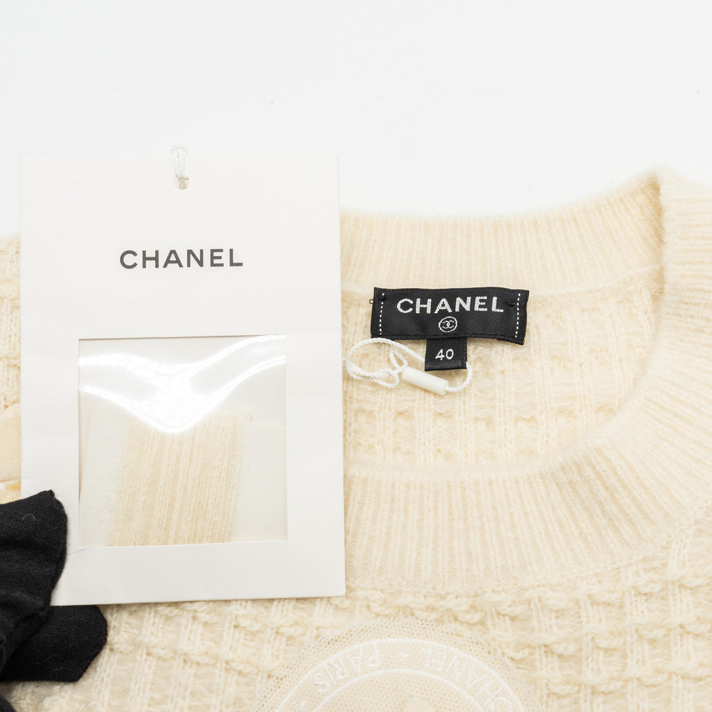 Chanel Size 40 18B Coco Neige Lucky Charms Knitted Sweater Cashmere/Wool Ecru