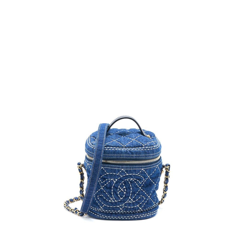 Chanel Top Handle Crossbody Vanity Case Denim Blue Brushed