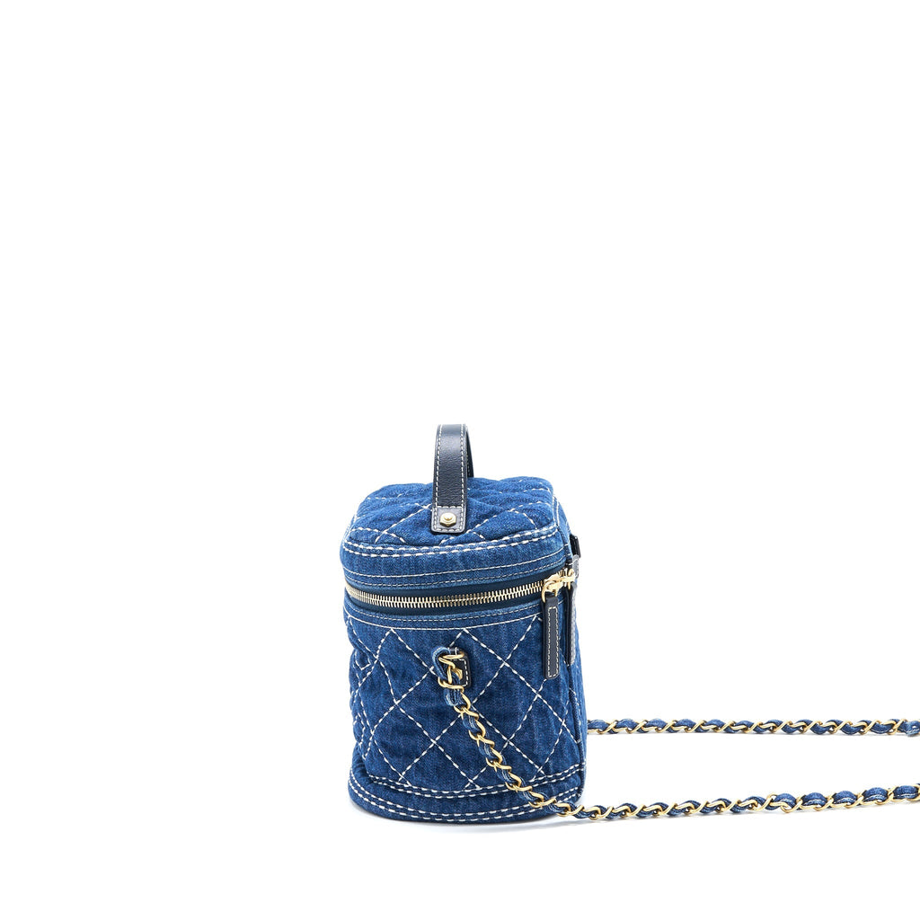 Chanel Top Handle Crossbody Vanity Case Denim Blue Brushed