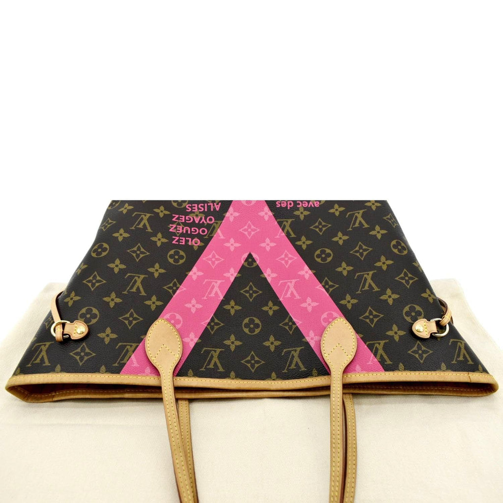 LOUIS VUITTON Neverfull MM V Grenade Monogram Canvas Tote Shoulder Bag Brown