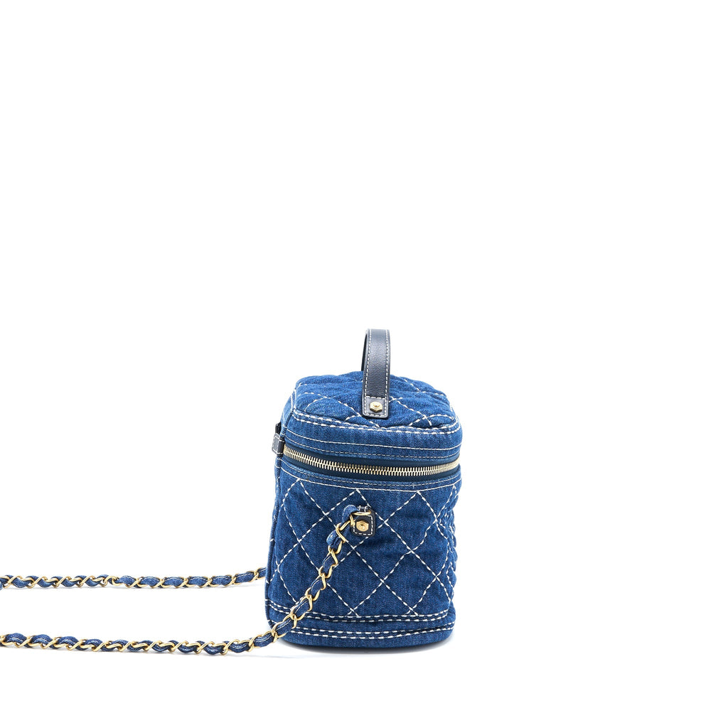 Chanel Top Handle Crossbody Vanity Case Denim Blue Brushed