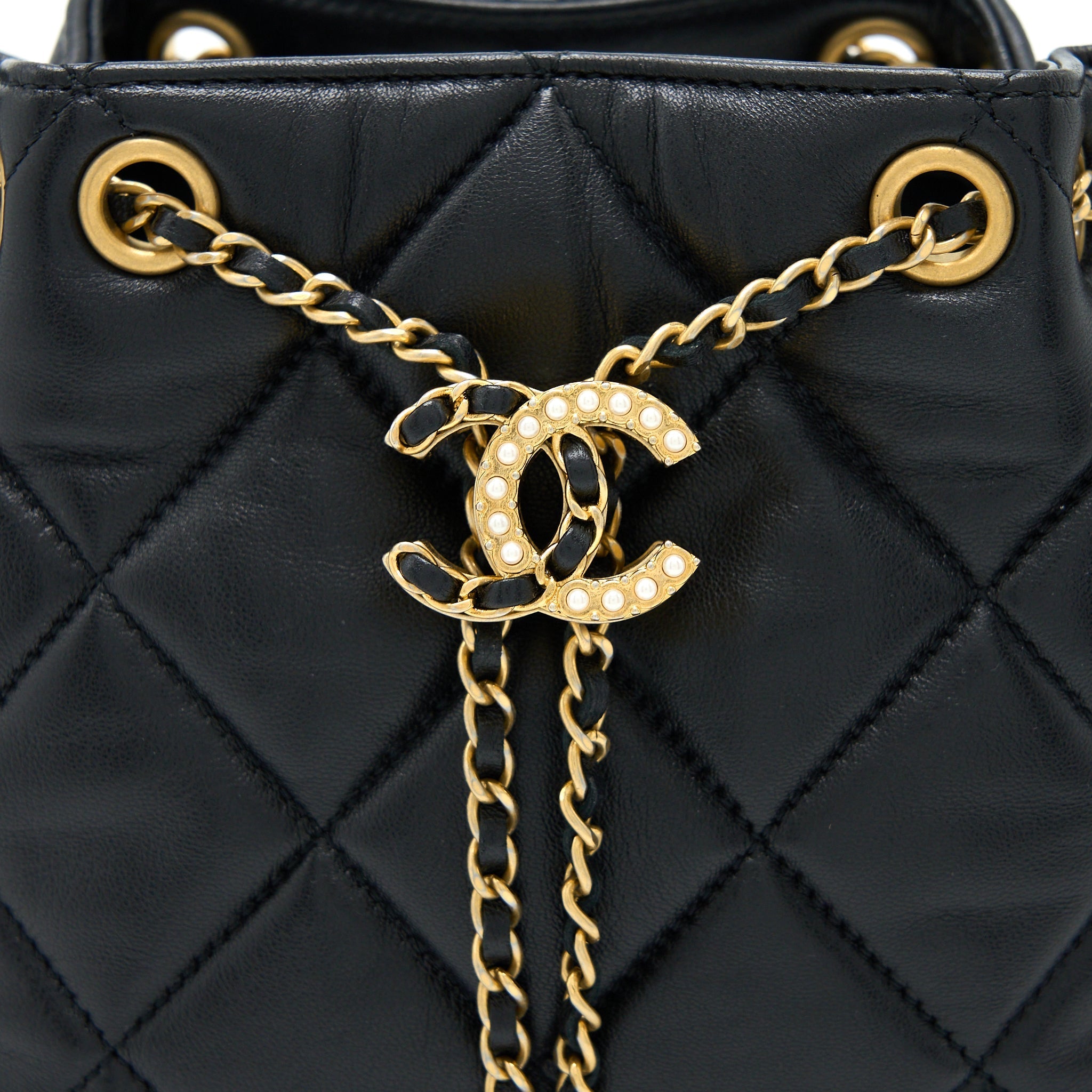 Chanel Drawstring Bucket Bag Lambskin Black  (Microchip)