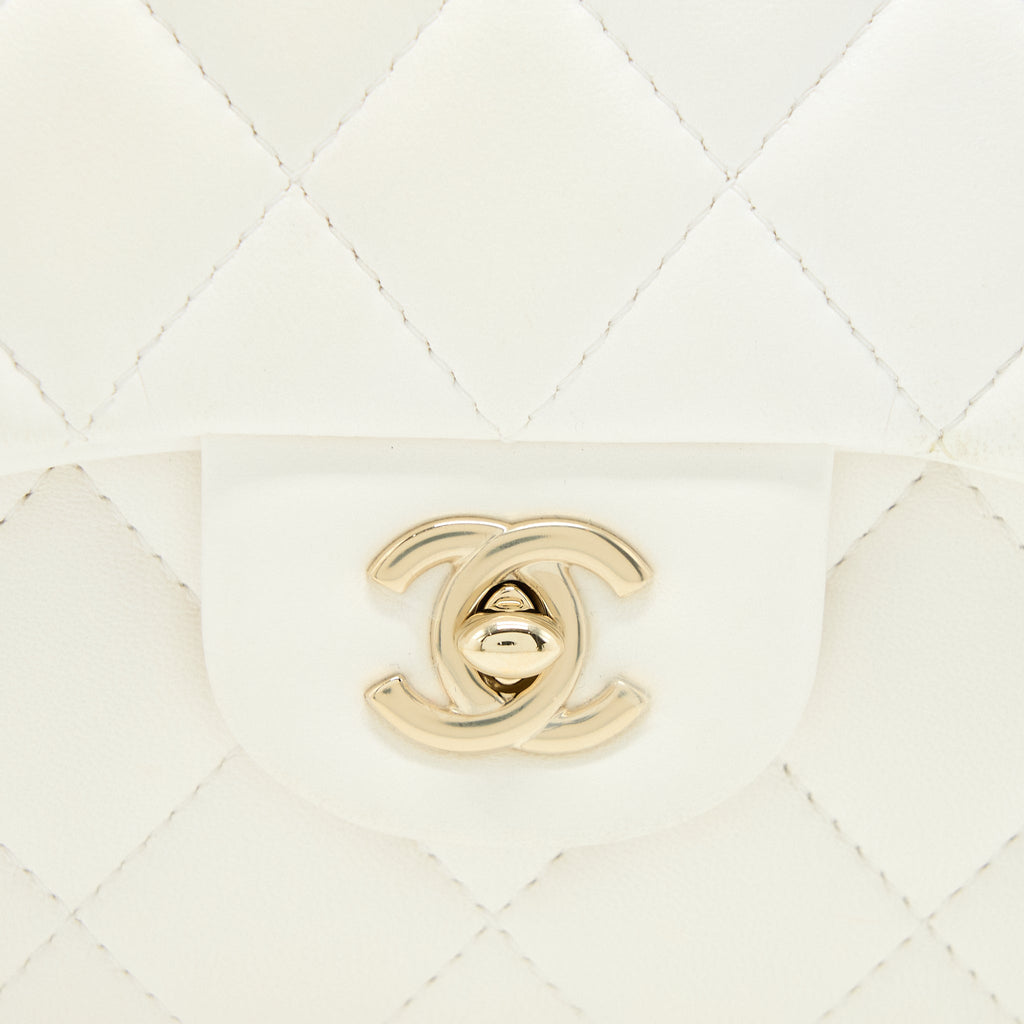 Chanel Small Pearl Logo Chain Bag Lambskin White L