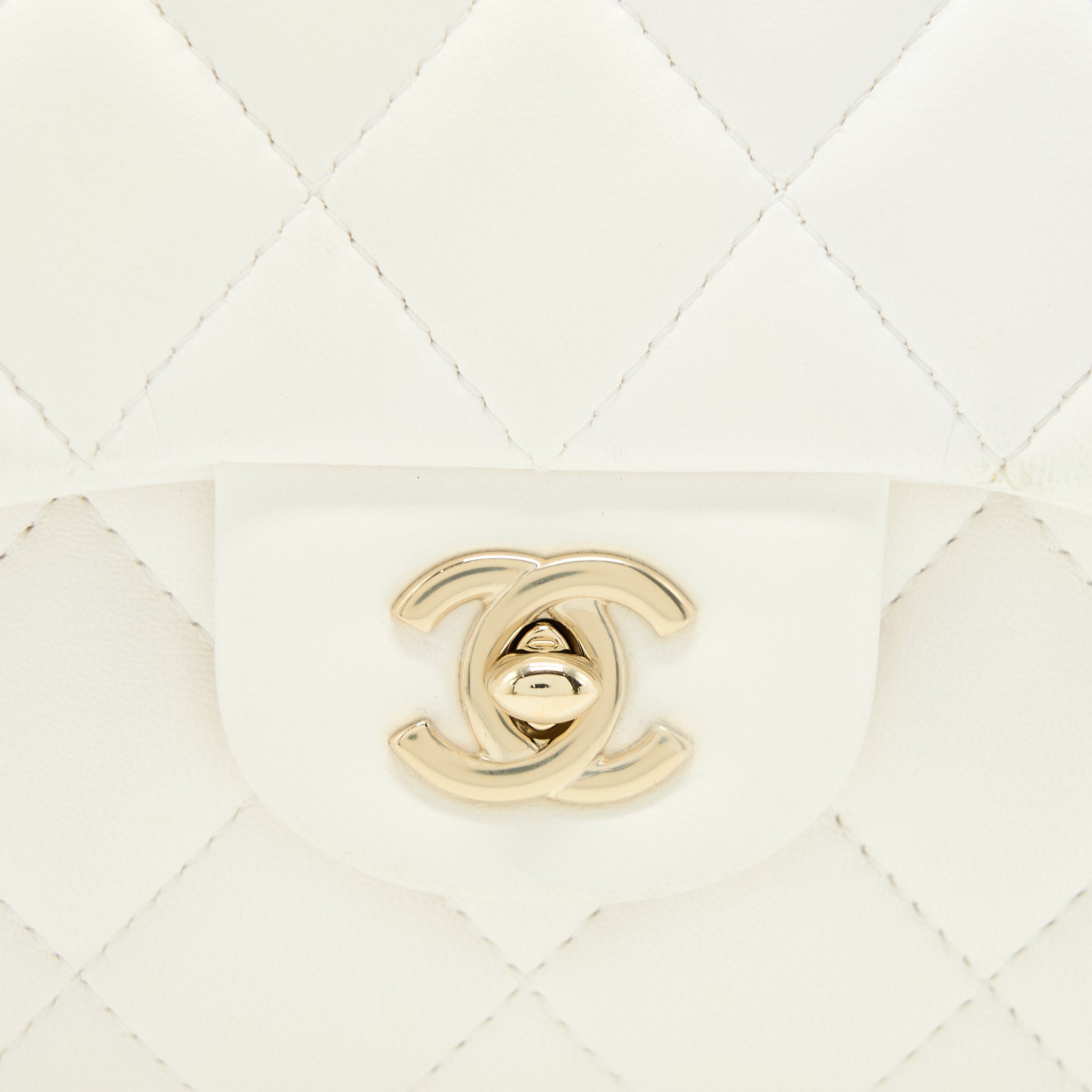 Chanel Small Pearl Logo Chain Bag Lambskin White L