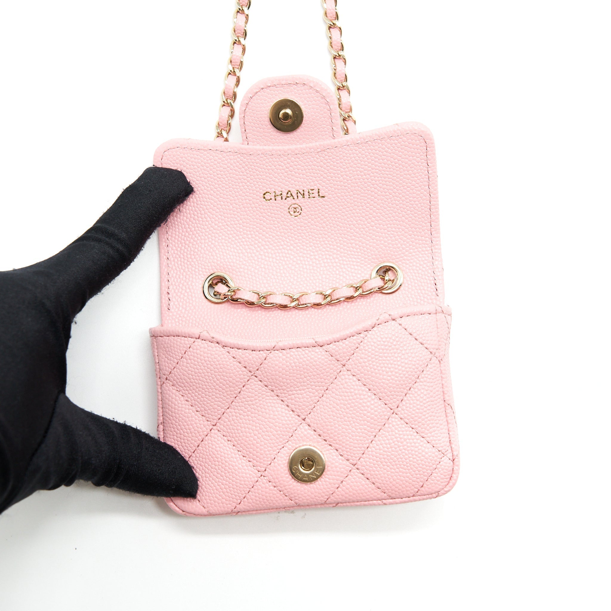 Chanel 22P Mini Flap Belt Bag/Card Holder Caviar Light Pink L