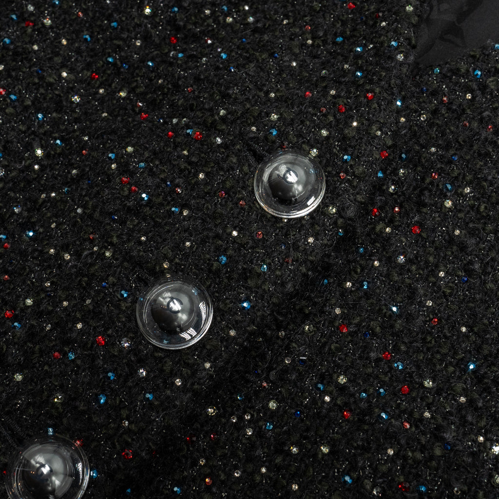 Chanel Size 38 Shining Crystal Tweed Dress Coat Wool/Acrylic Black/Multicolour
