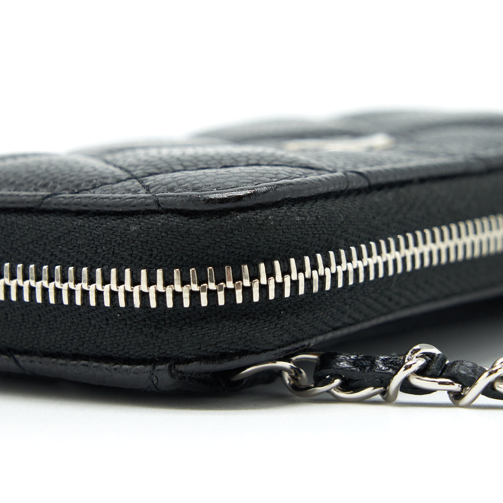 Chanel Mini Zippy Card Holder With Chain Caviar Black