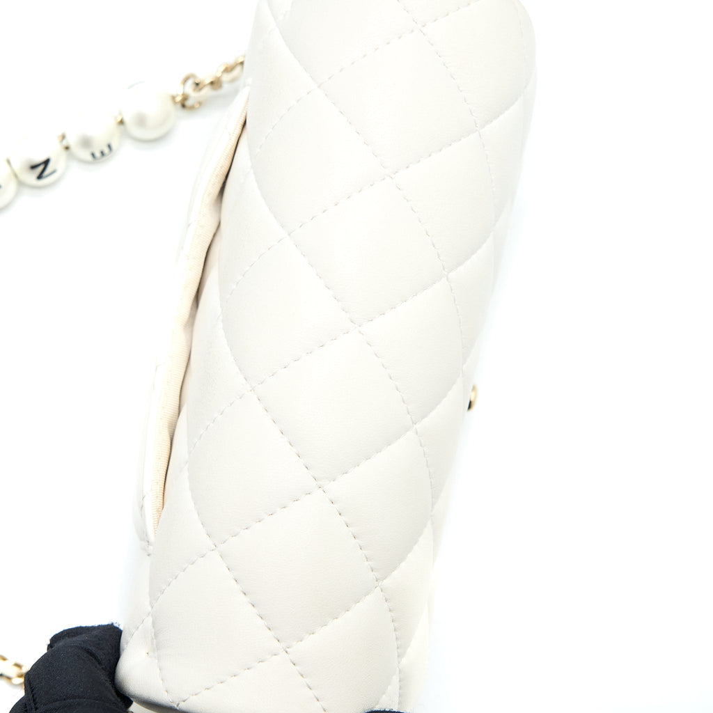 Chanel Small Pearl Logo Chain Bag Lambskin White L