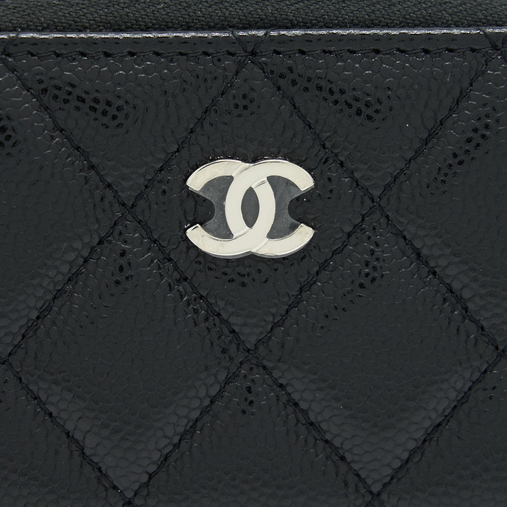 Chanel Mini Zippy Card Holder With Chain Caviar Black