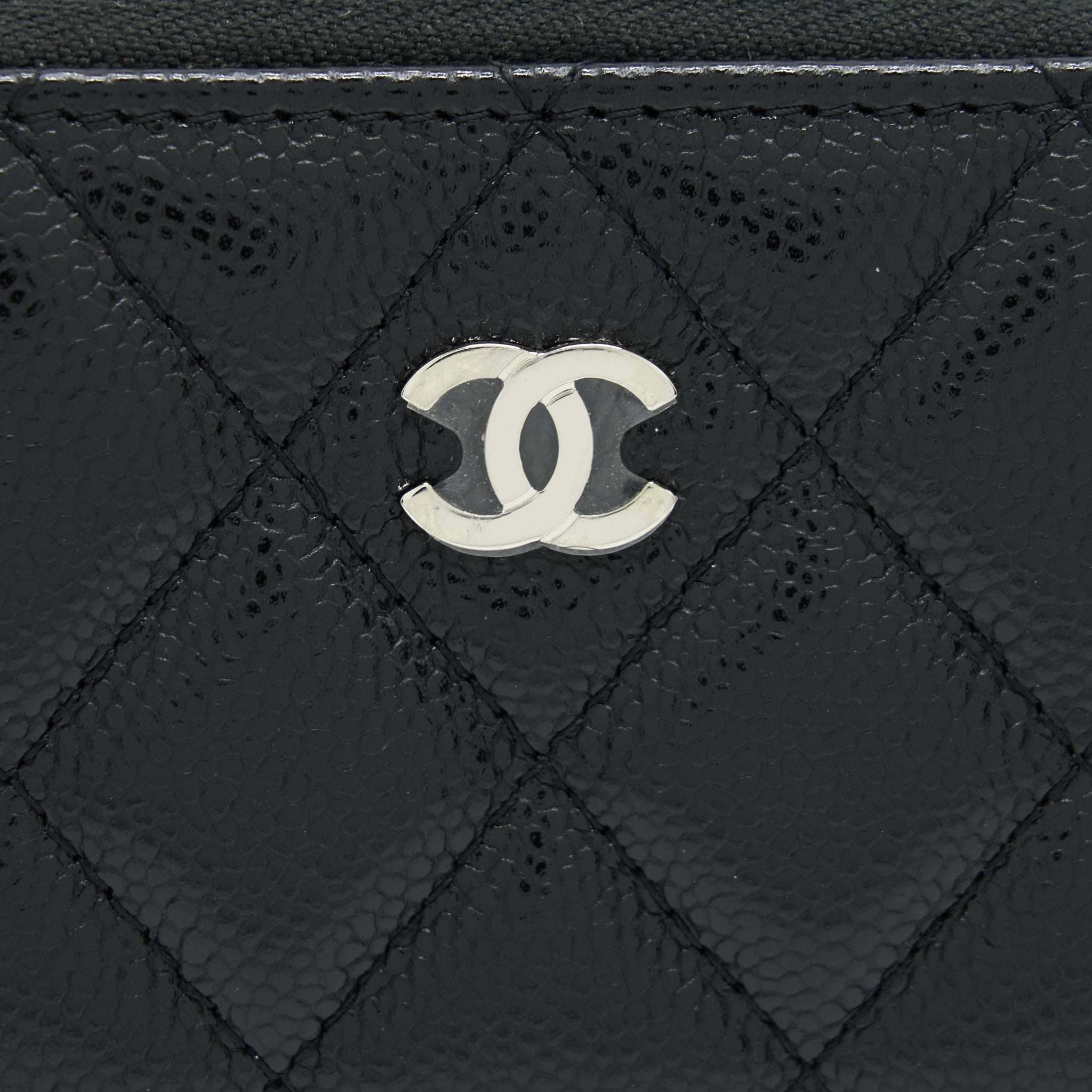 Chanel Mini Zippy Card Holder With Chain Caviar Black