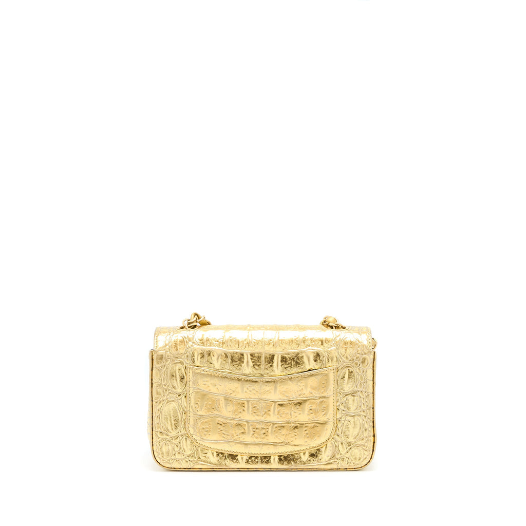 Chanel Mini Rectangular Flap Bag Croc Embossed Calfskin Gold