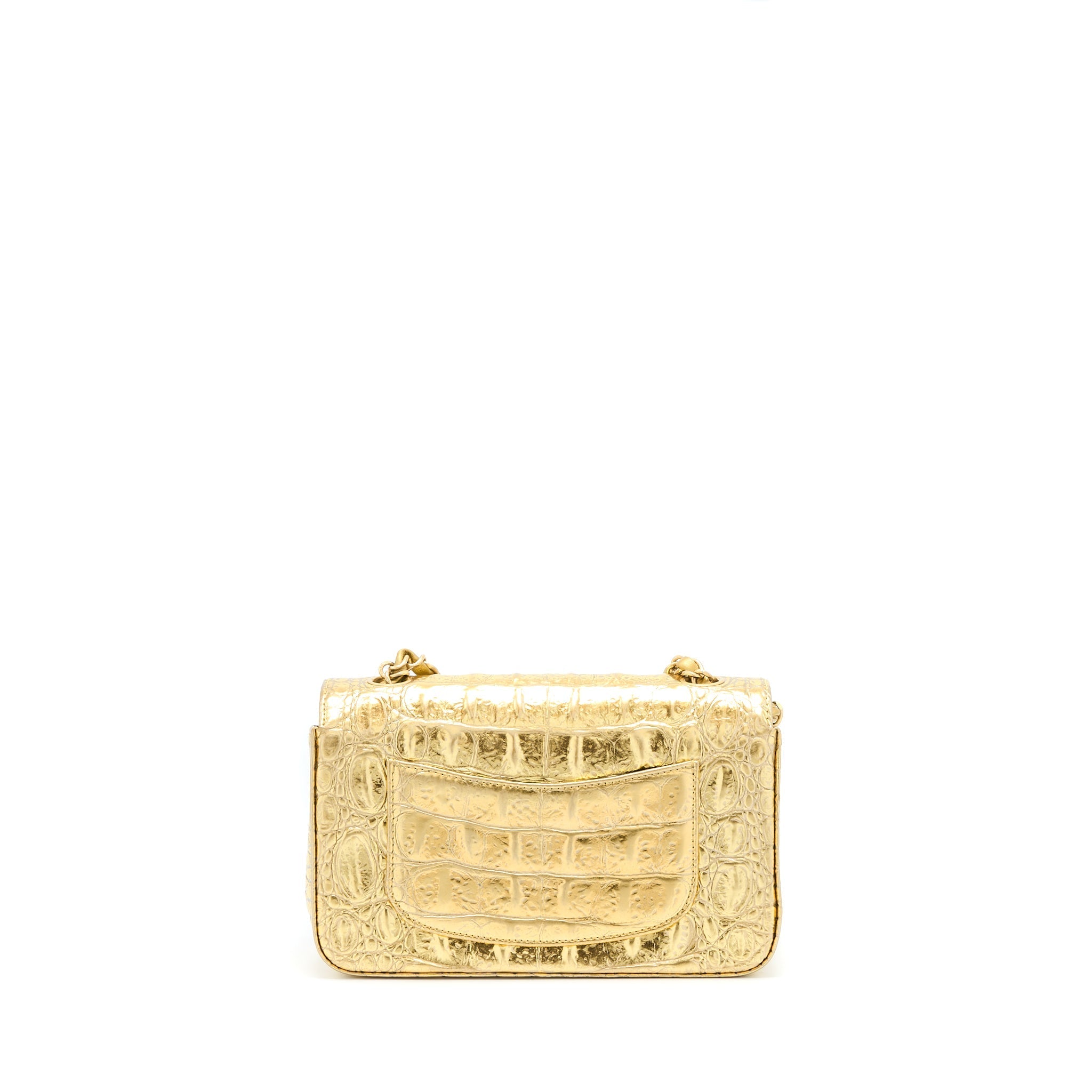 Chanel Mini Rectangular Flap Bag Croc Embossed Calfskin Gold