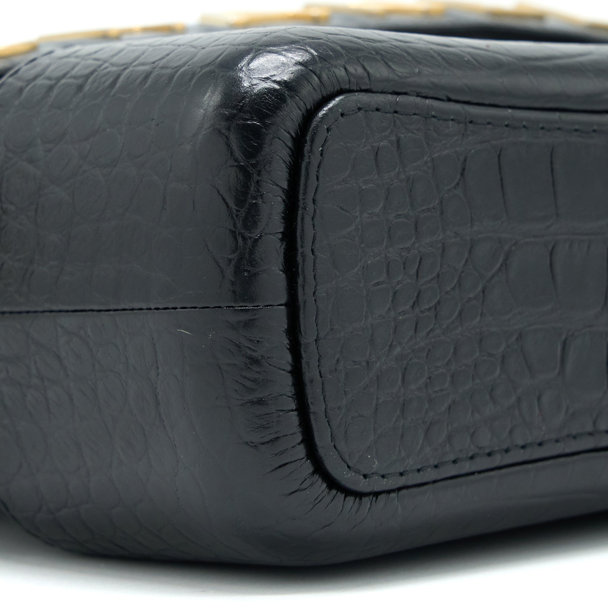 Chanel Large Gabrielle Hobo Bag Croc Embossed Calfskin With Logo Strap Black Multicoloured Hardware