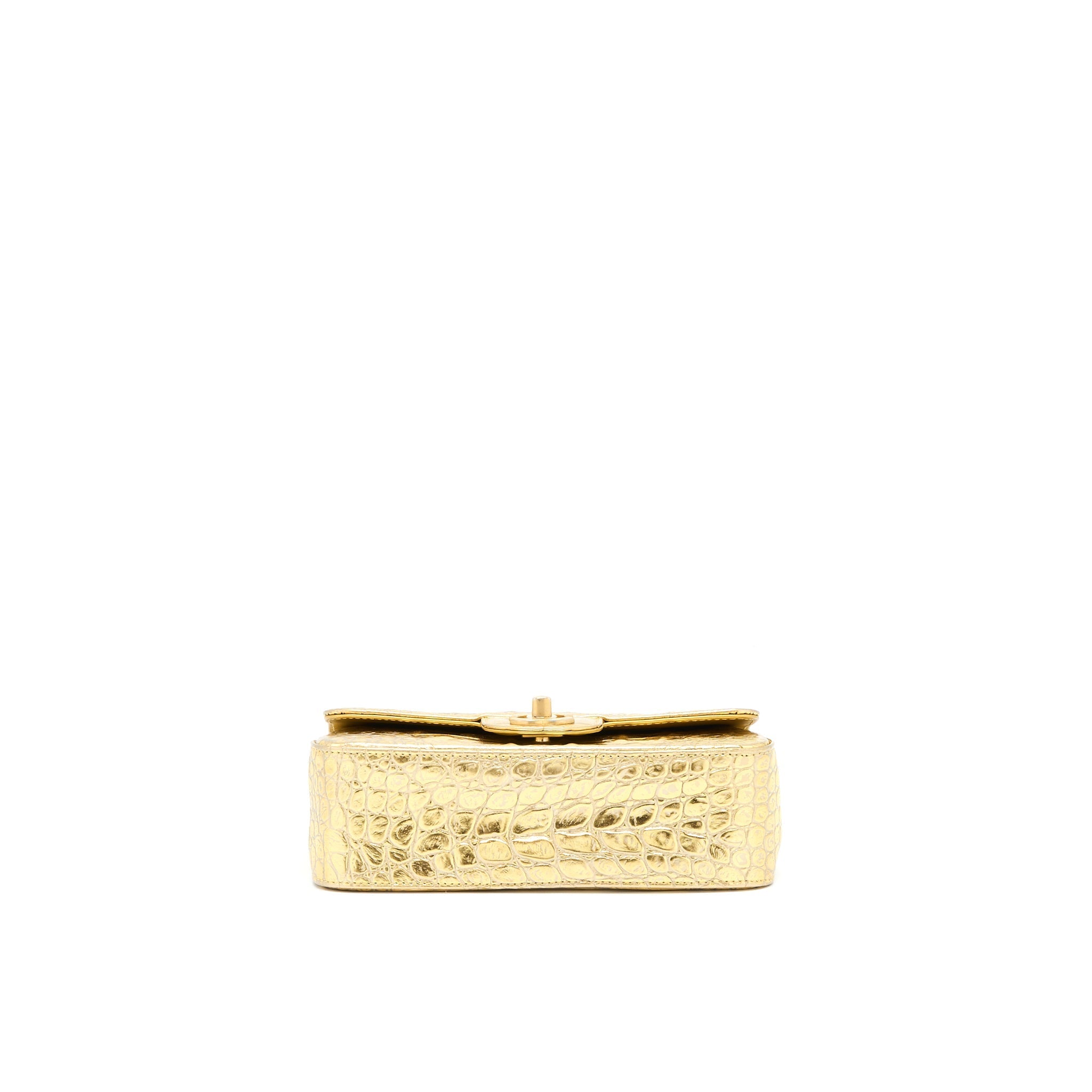 Chanel Mini Rectangular Flap Bag Croc Embossed Calfskin Gold