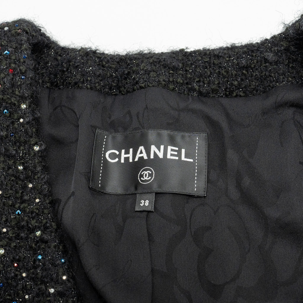 Chanel Size 38 Shining Crystal Tweed Dress Coat Wool/Acrylic Black/Multicolour