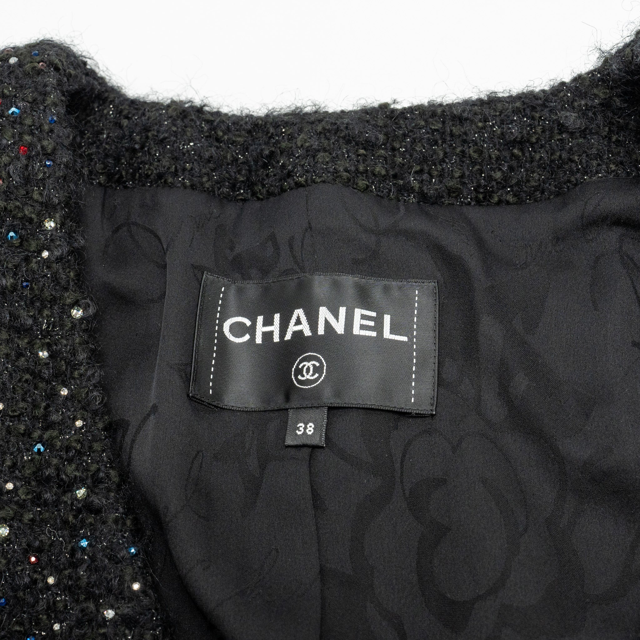 Chanel Size 38 Shining Crystal Tweed Dress Coat Wool/Acrylic Black/Multicolour