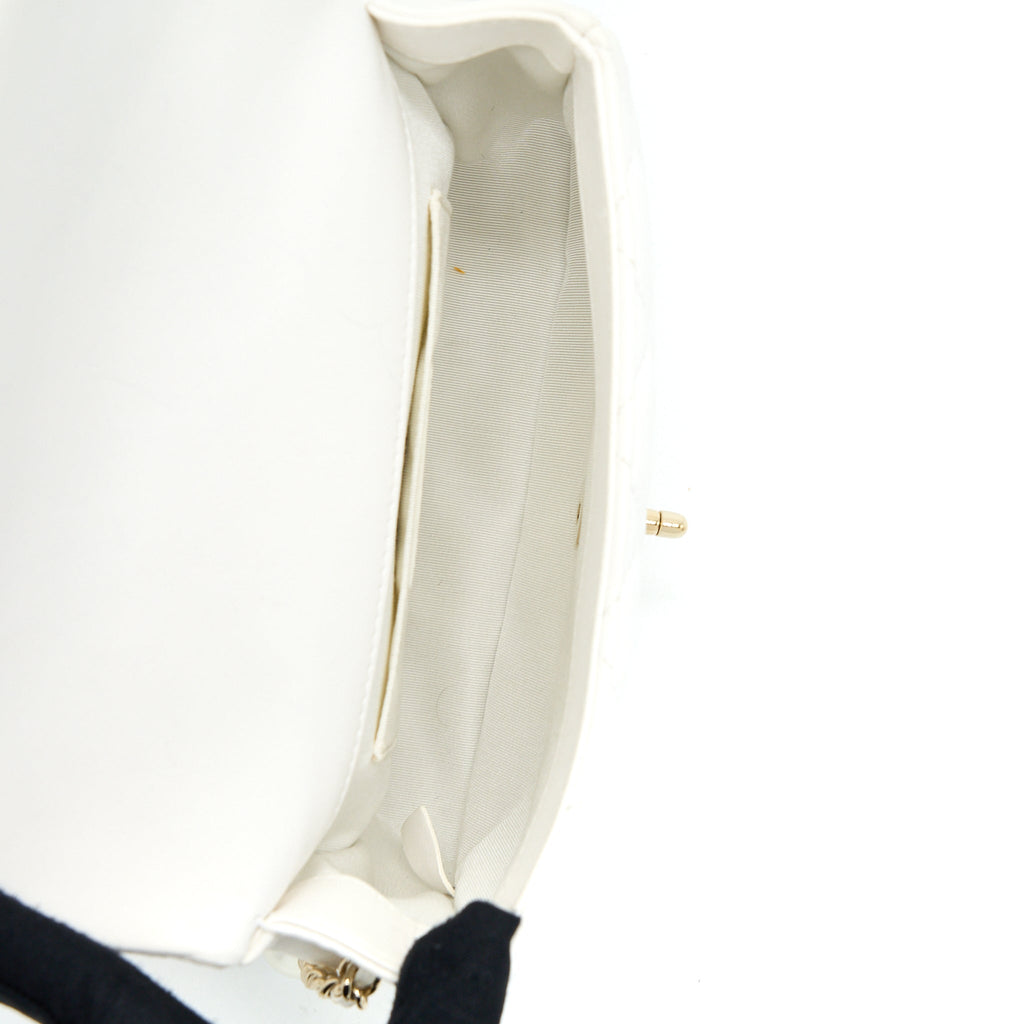 Chanel Small Pearl Logo Chain Bag Lambskin White L