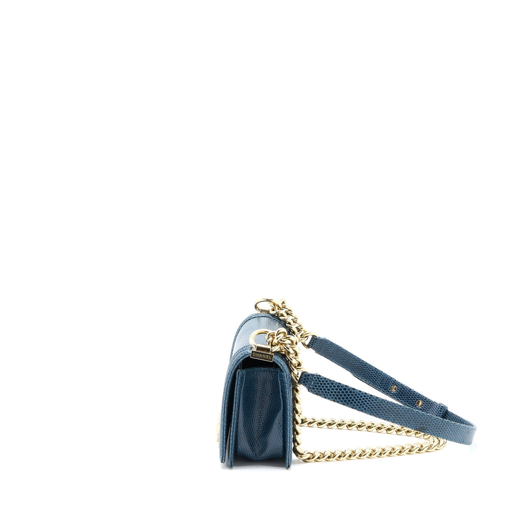 Chanel Small Boy Bag Lizard Dark Blue L