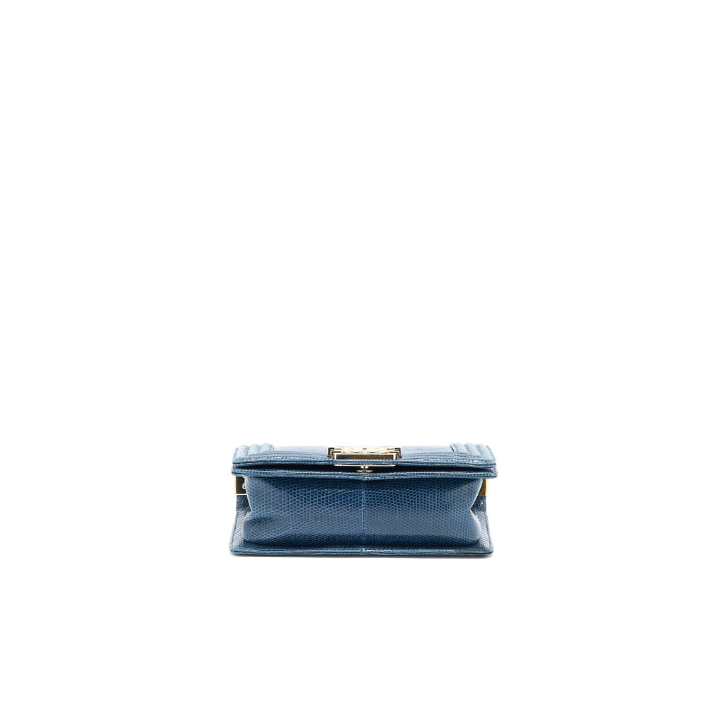 Chanel Small Boy Bag Lizard Dark Blue L
