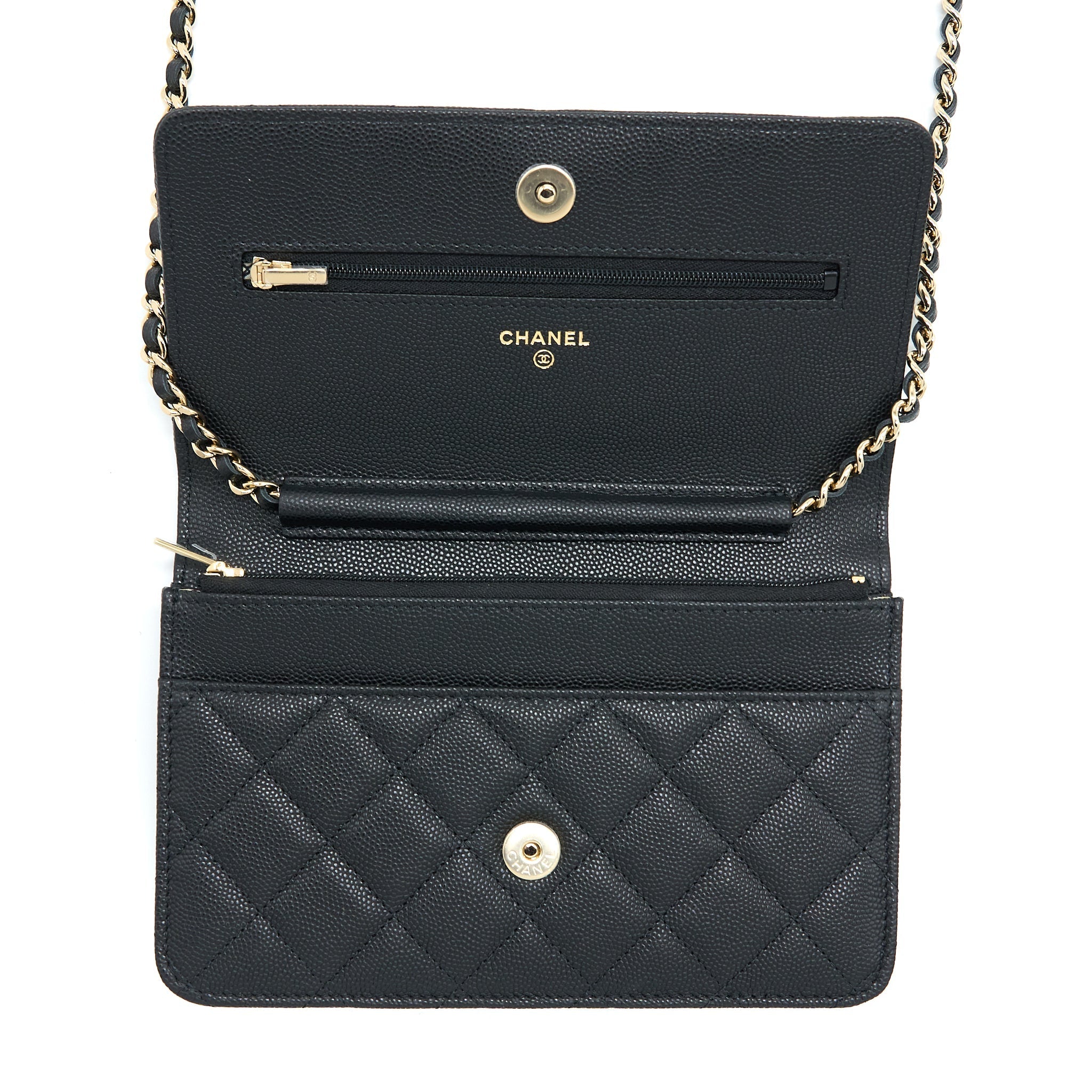 Chanel 23C Giant CC Logo Wallet on Chain Caviar Black L (Microchip)
