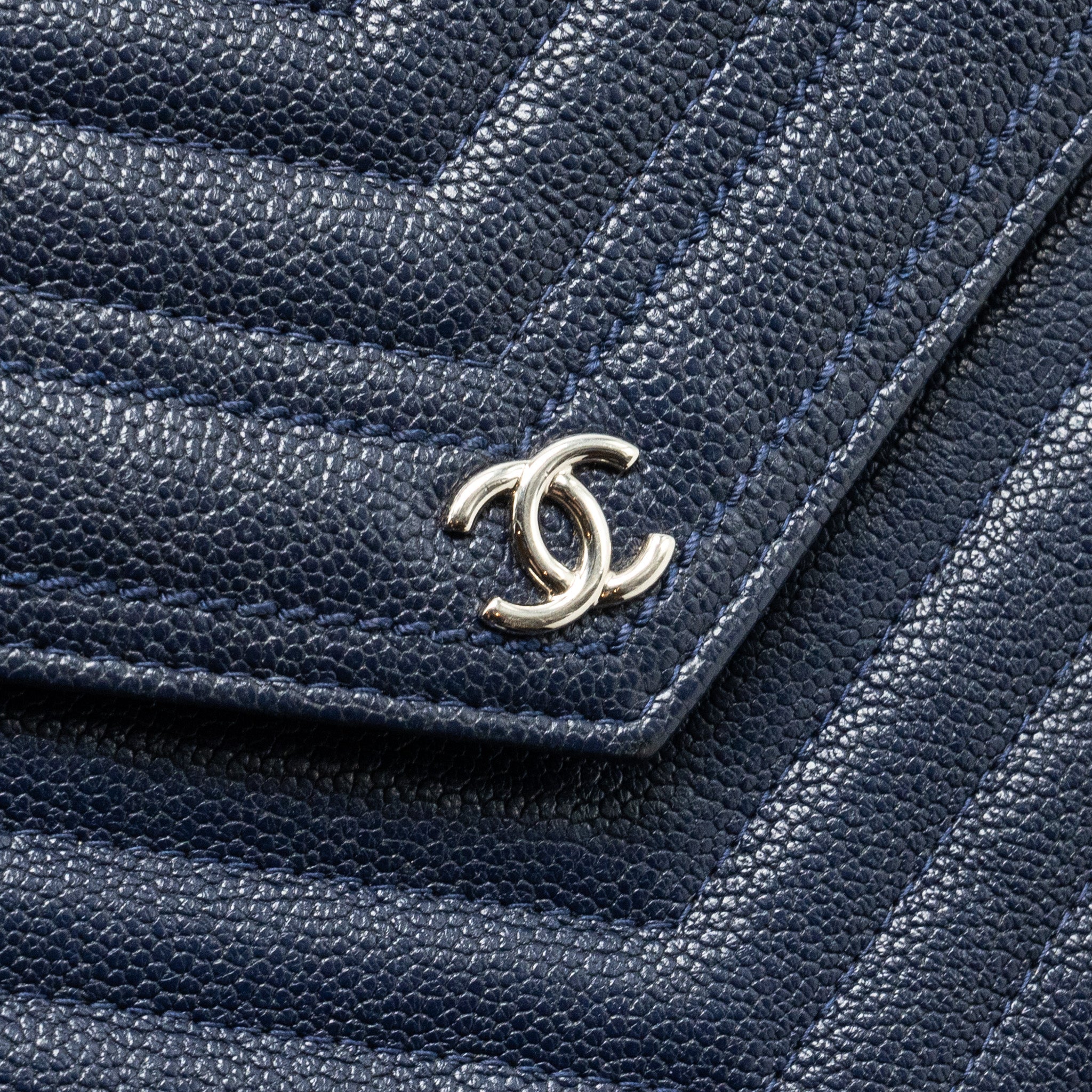 CHANEL Square Chevron Wallet On Chain Navy Caviar Navy