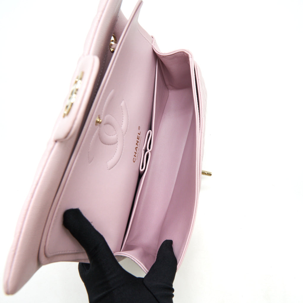 Chanel Medium Classic Double Flap Bag 21S Caviar Light Pink L