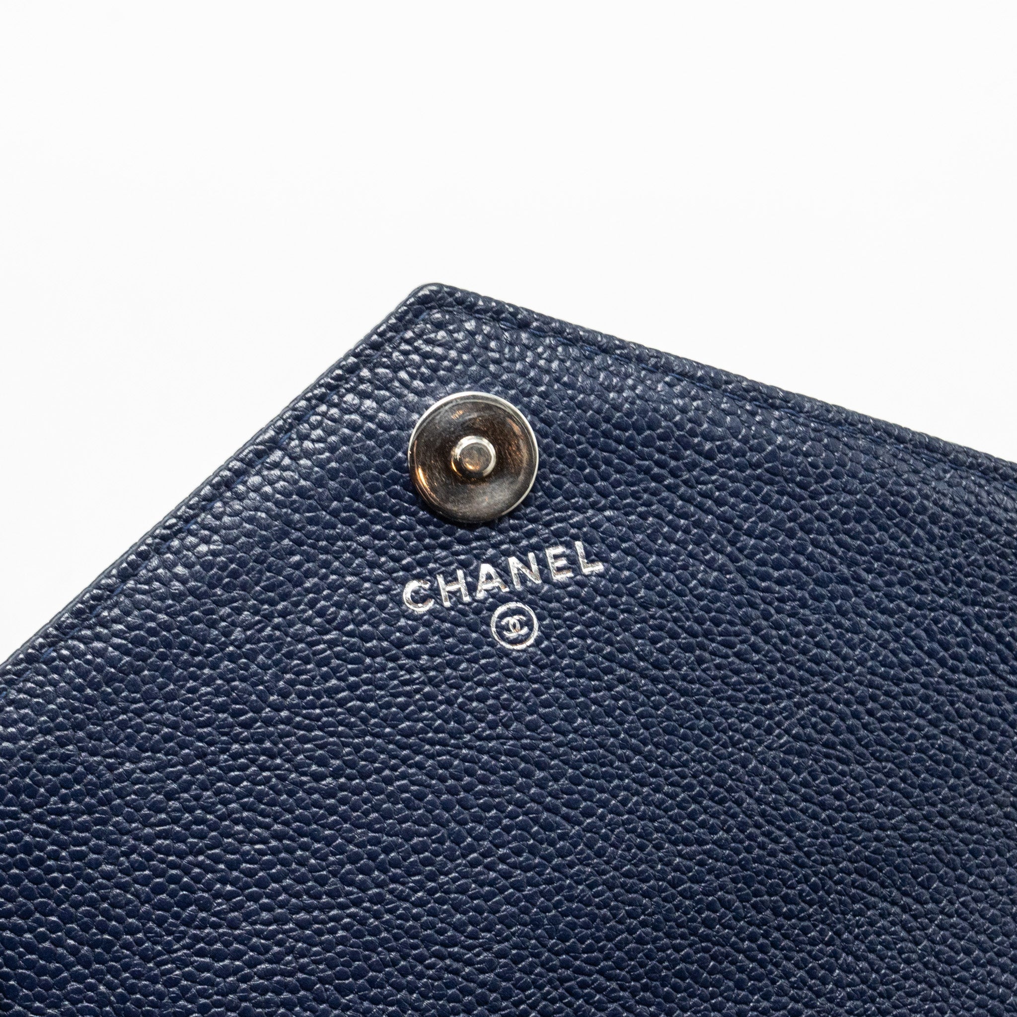 CHANEL Square Chevron Wallet On Chain Navy Caviar Navy