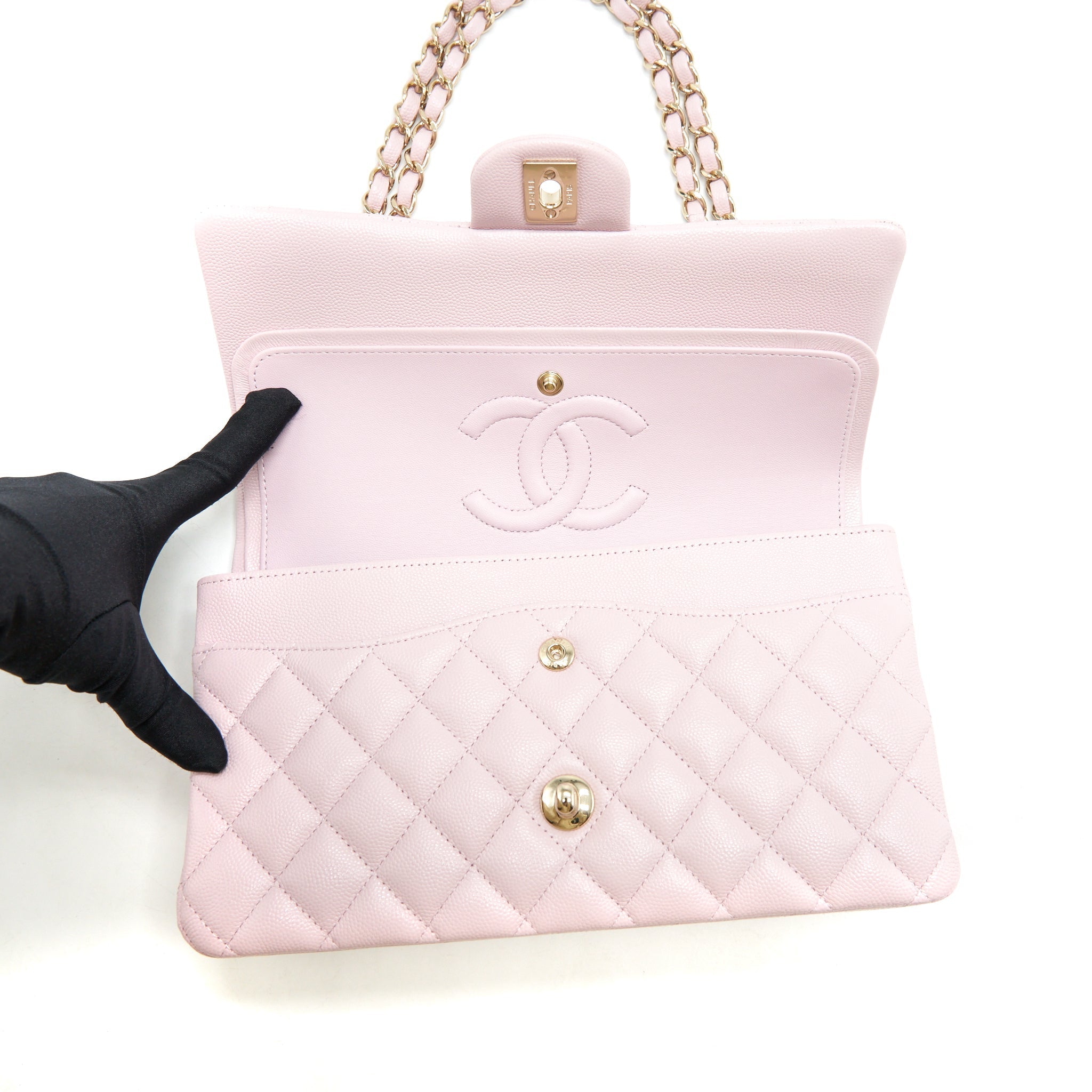 Chanel Medium Classic Double Flap Bag 21S Caviar Light Pink L