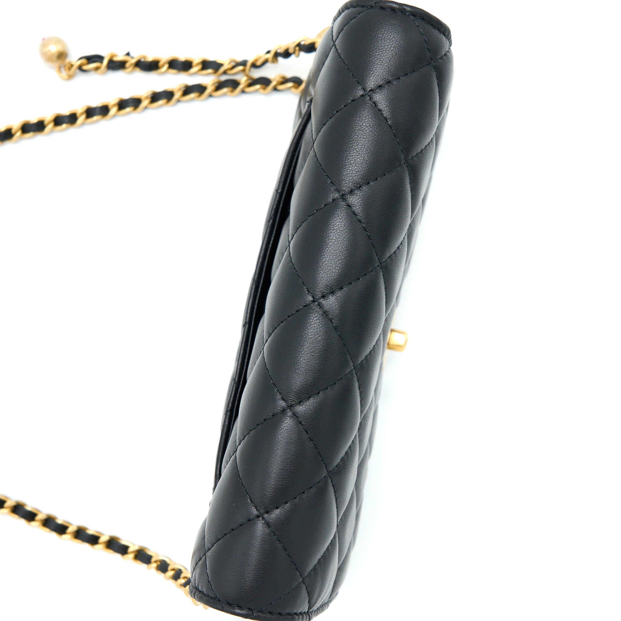 Chanel Pearl Crush Wallet On Chain Lambskin Black Brushed  (Microchip)
