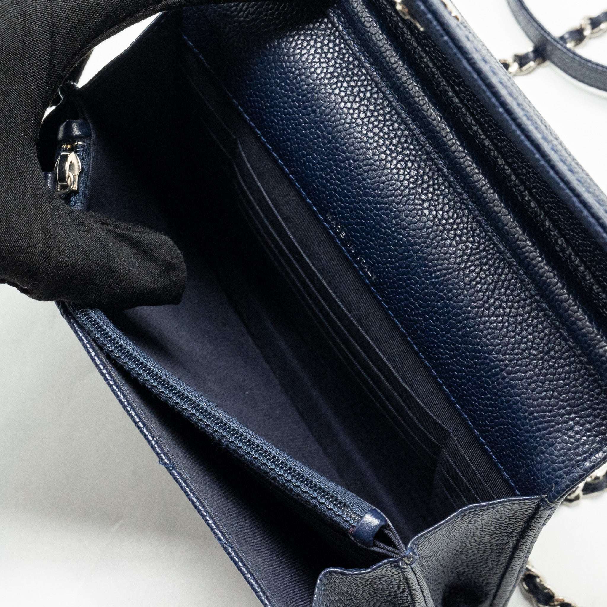 CHANEL Square Chevron Wallet On Chain Navy Caviar Navy