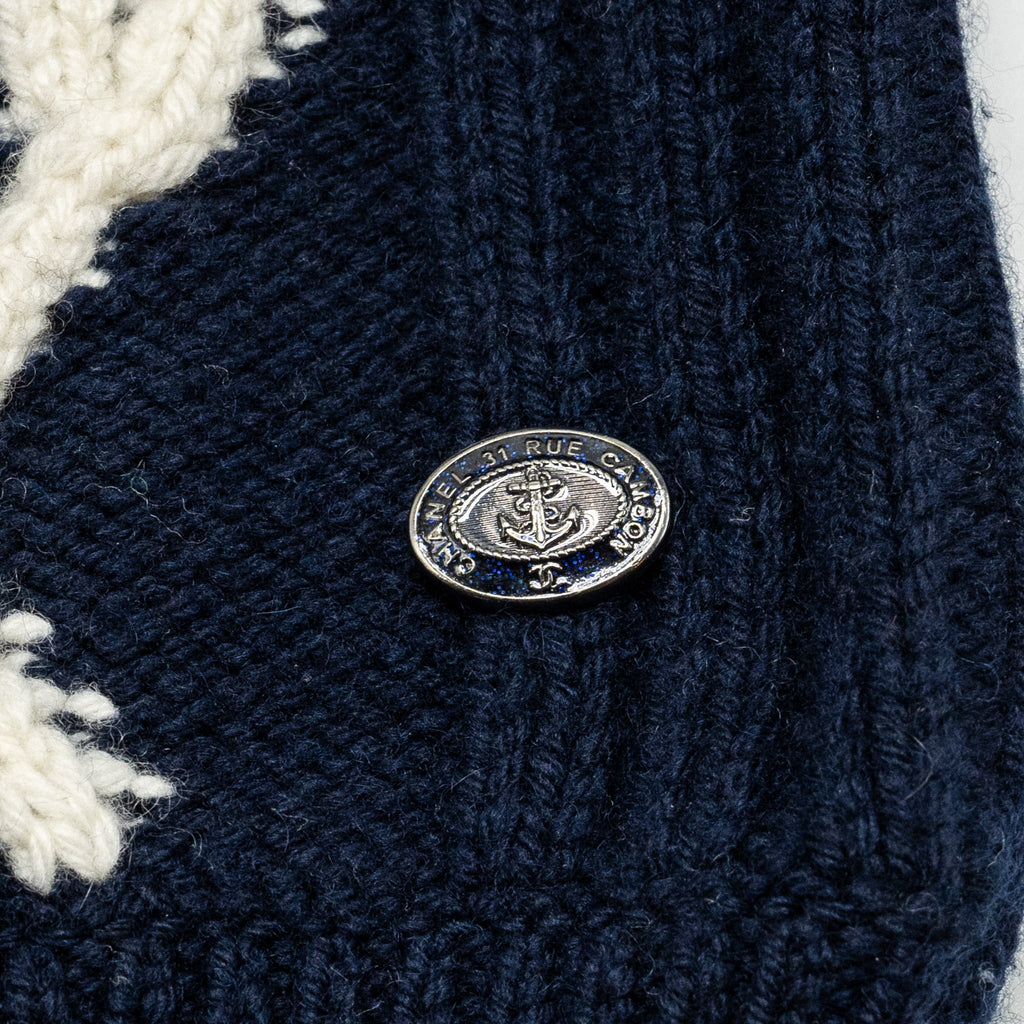 Chanel Size 34 18A Hamburg Chunky Knit Sweater Wool/Cashmere Navy/White