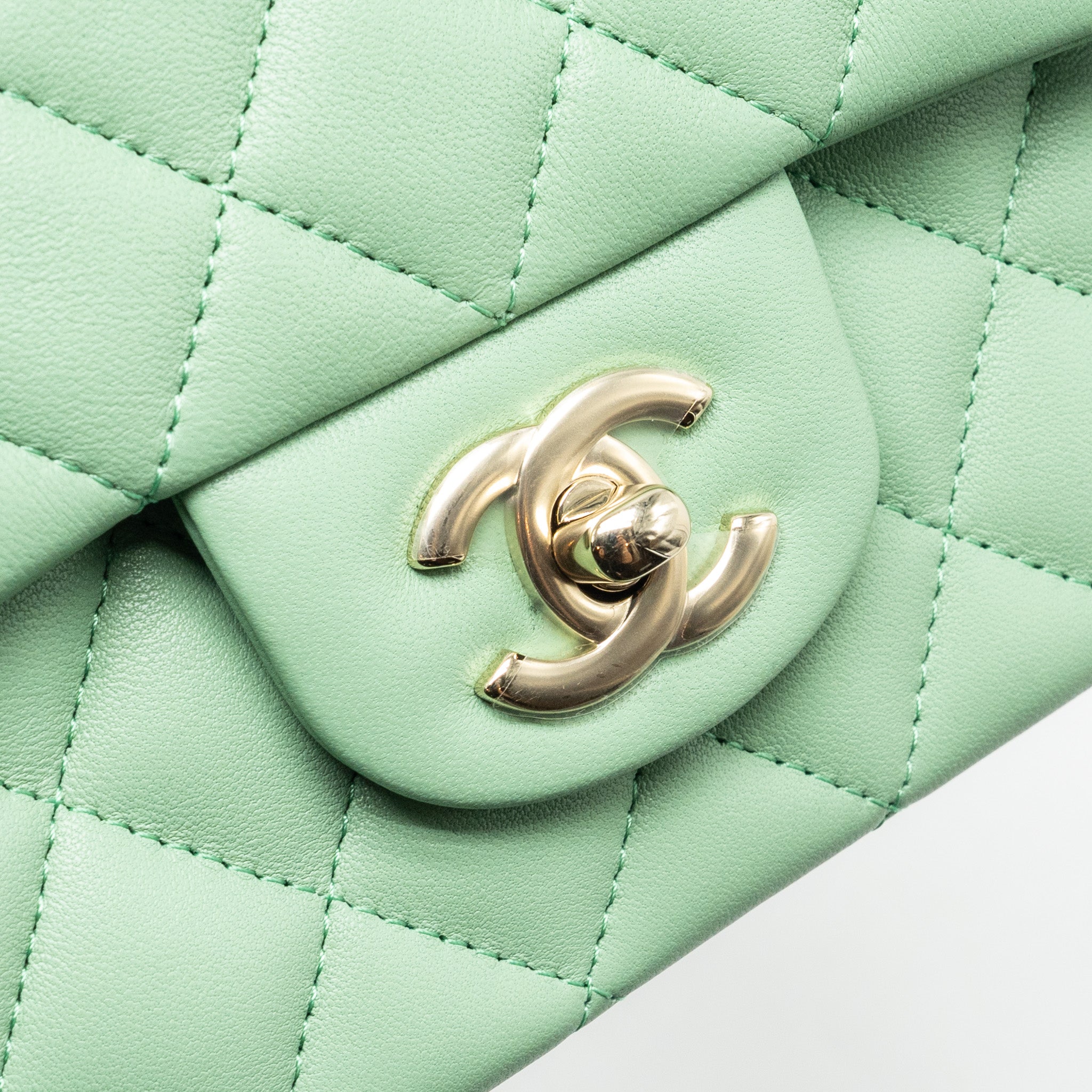 Chanel Top handle mini rectangular flap bag lambskin light green L (microchip)
