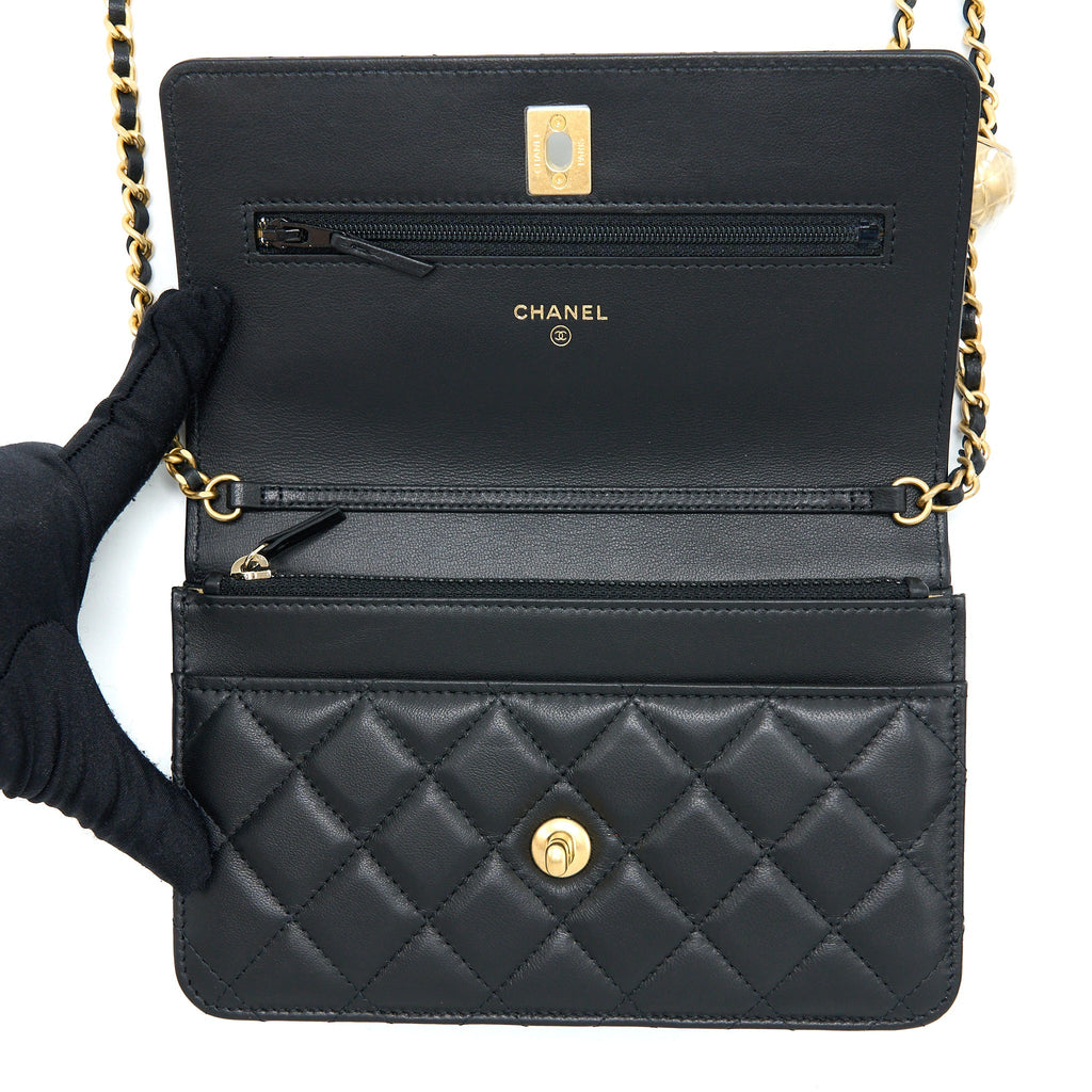 Chanel Pearl Crush Wallet On Chain Lambskin Black Brushed  (Microchip)