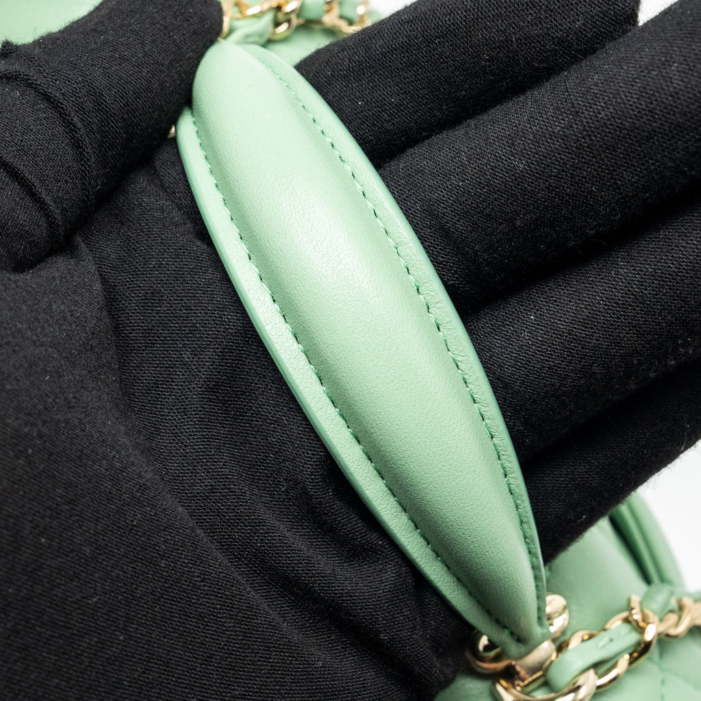 Chanel Top handle mini rectangular flap bag lambskin light green L (microchip)