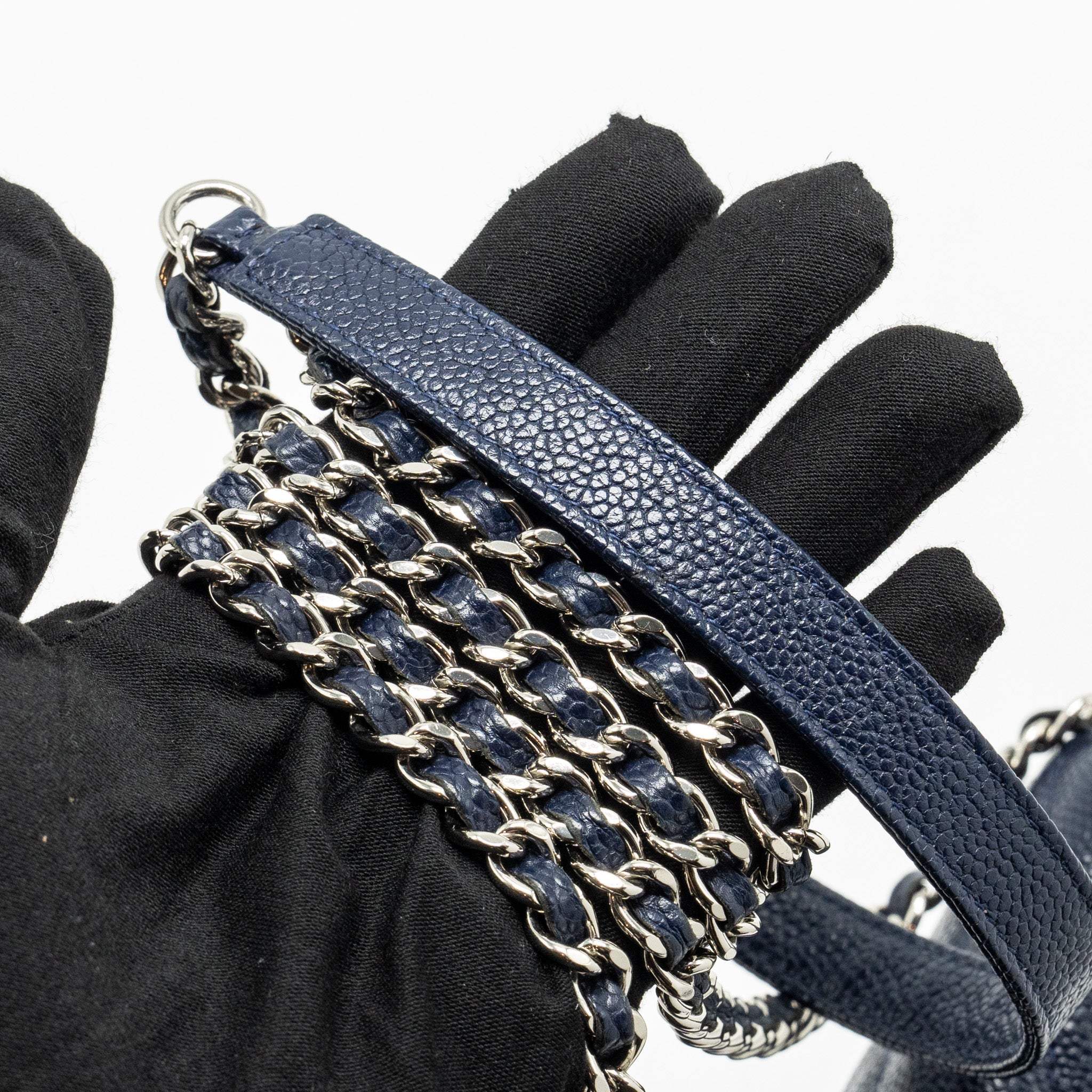 CHANEL Square Chevron Wallet On Chain Navy Caviar Navy