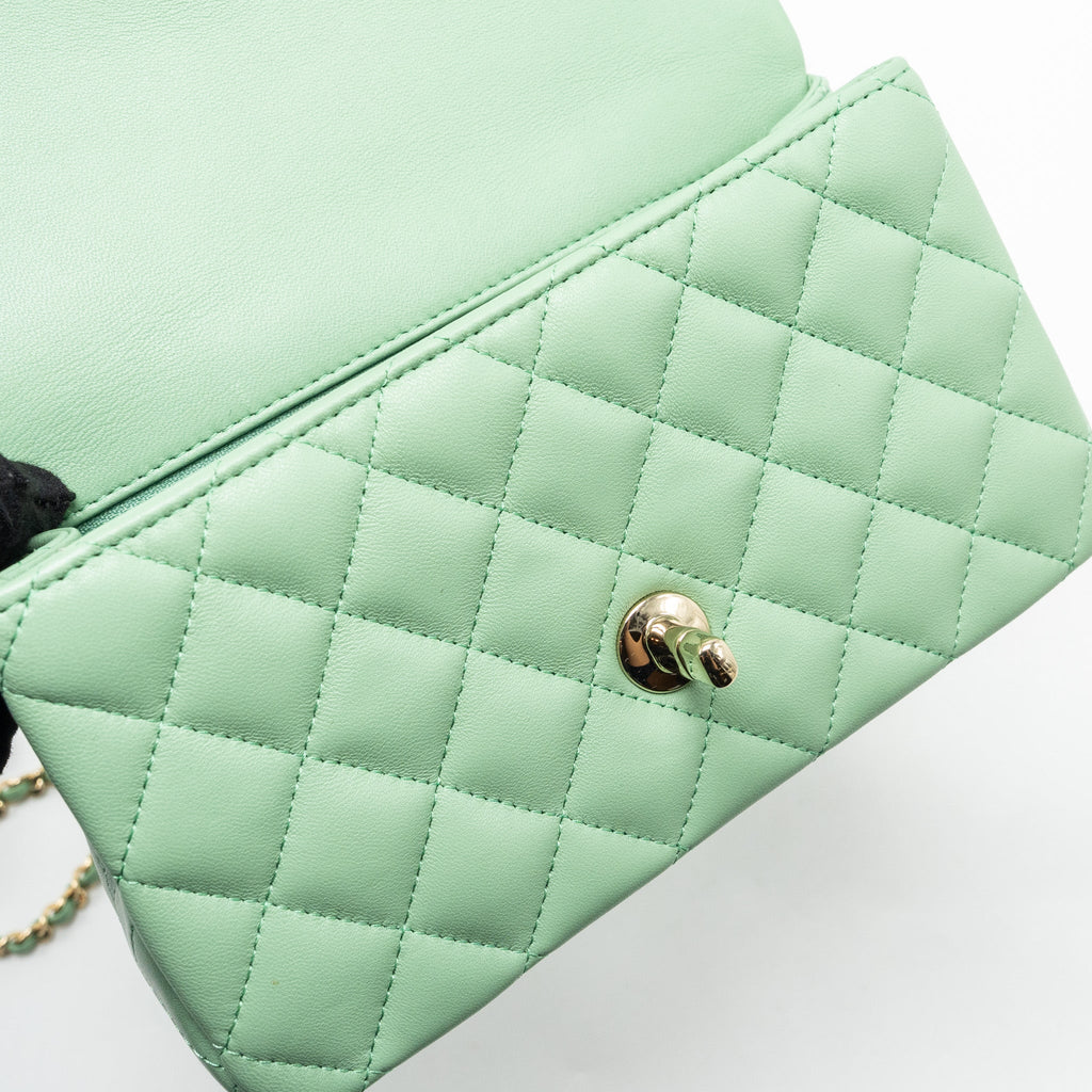 Chanel Top handle mini rectangular flap bag lambskin light green L (microchip)