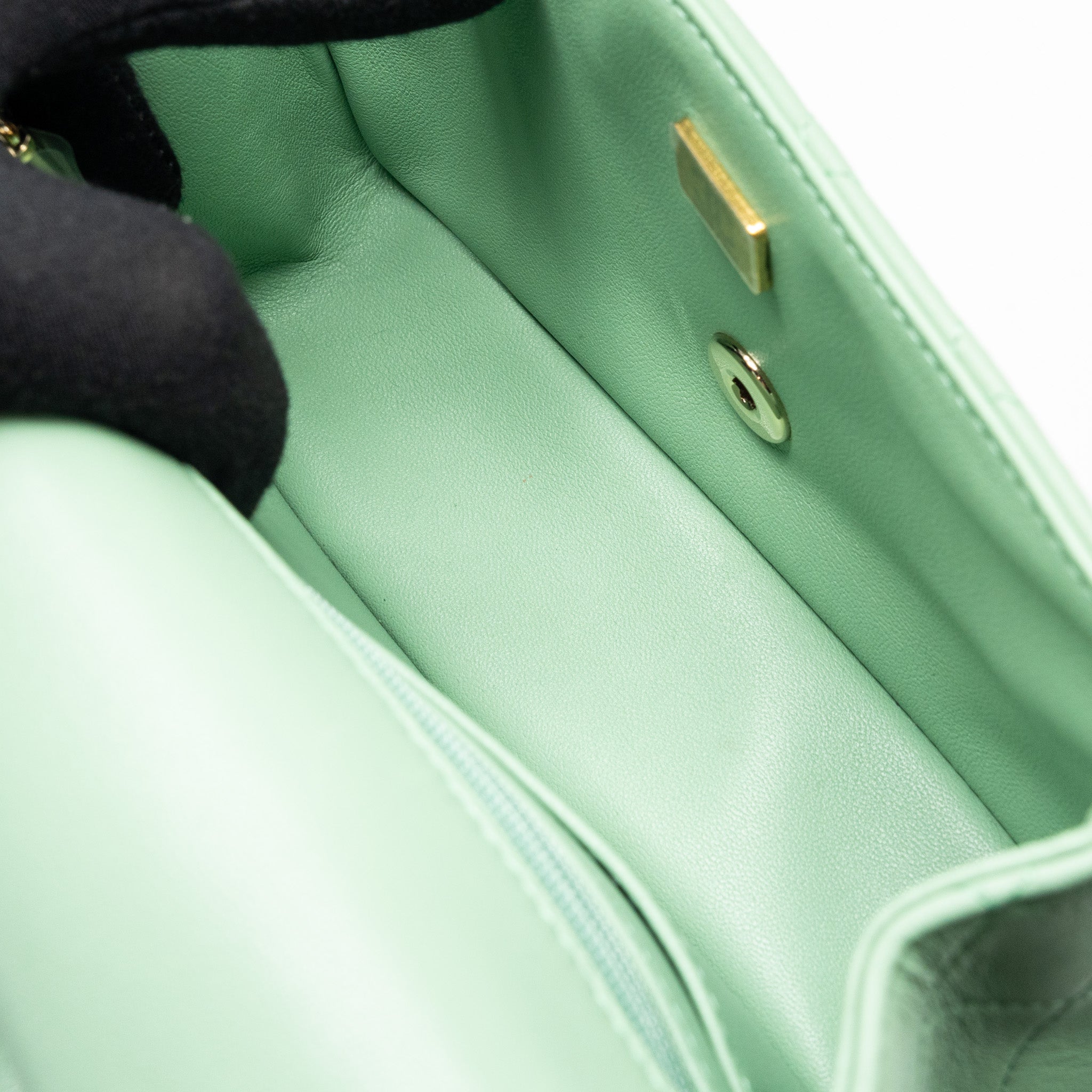 Chanel Top handle mini rectangular flap bag lambskin light green L (microchip)