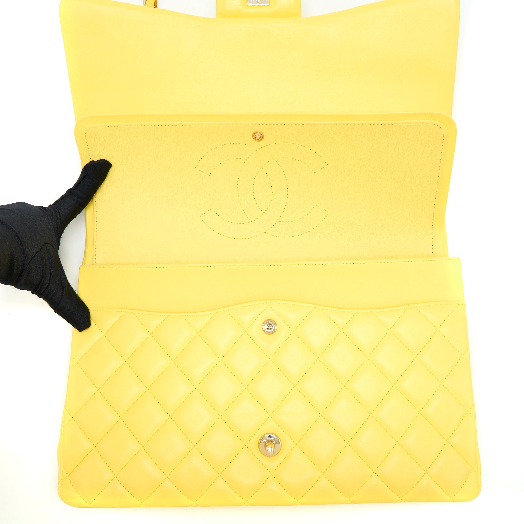 Chanel Maxi Classic Double Flap Bag Lambskin Yellow L