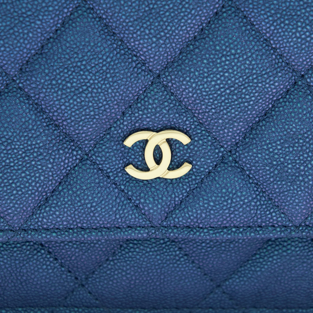 Chanel Classic Wallet On Chain Caviar Iridescent Blue L