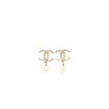 Chanel CC Logo and Pearl Drop Earrings Light Gold Tone
